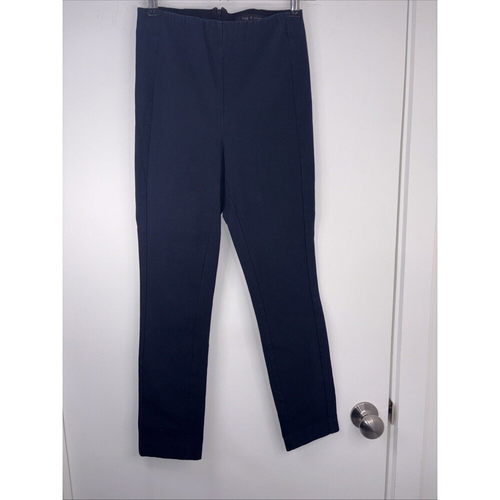 Rag & Bone Straight Leg Stretch Pants Women's 2‎ Navy Flat Front Back Zip